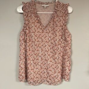 Maison d' Amelie Paris floral Smocked Ruffle Top,  Lined , soft peachy color, M